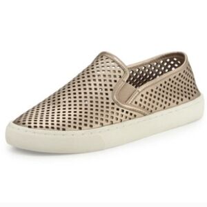 Tory Burch Sneakers Leather Metallic Gold Perforated Slip On Jesse Sporty 9.5